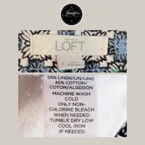 LOFT Women's Blue Teal Brown Floral Linen Blend Shorts Size 8 - Picture 6 of 8